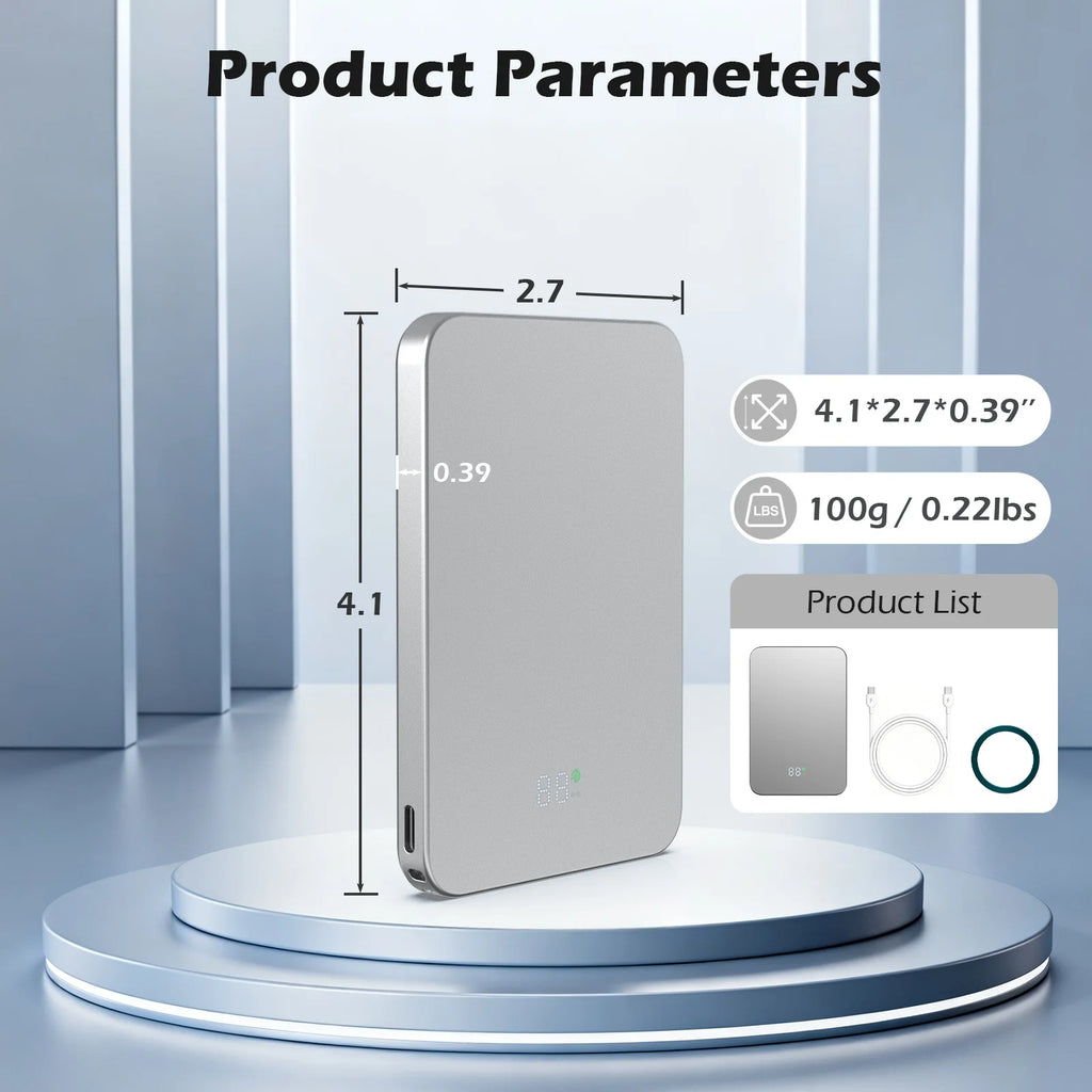 Power Bank, 5000Mah Wireless Portable Charger for Iphone, Ultral Slim Magnetic Battery Pack Compatible with 17 16 15 14 13 12, with 20W PD Fast Charging, White