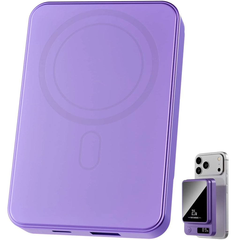 Magnetic Power Bank,10000Mah Wireless Portable Charger with 22.5W Fast Charging USB C In&Out Battery Pack Compatible for Iphone 17/16/15/14/13/12,Samsung,Android Phone Charger,Purple