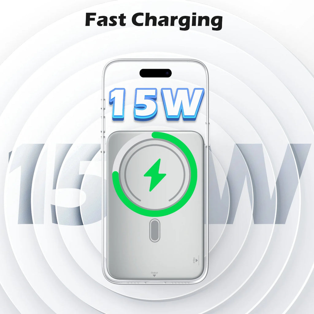 Power Bank, 5000Mah Wireless Portable Charger for Iphone, Ultral Slim Magnetic Battery Pack Compatible with 17 16 15 14 13 12, with 20W PD Fast Charging, White
