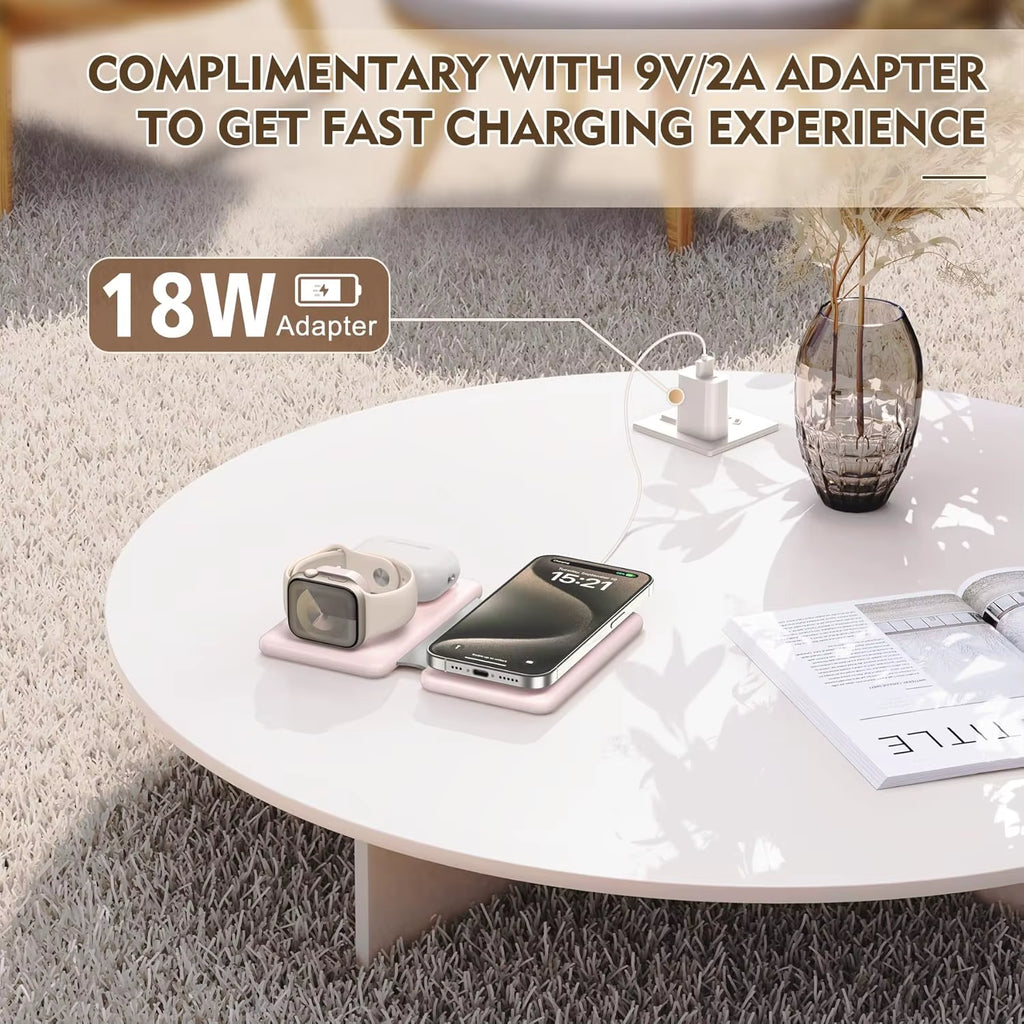 Cell Phone Wireless Charger - 3-In-1 Travel Charging Station for Multiple Devices, Portable Foldable Magnetic Charging Pad