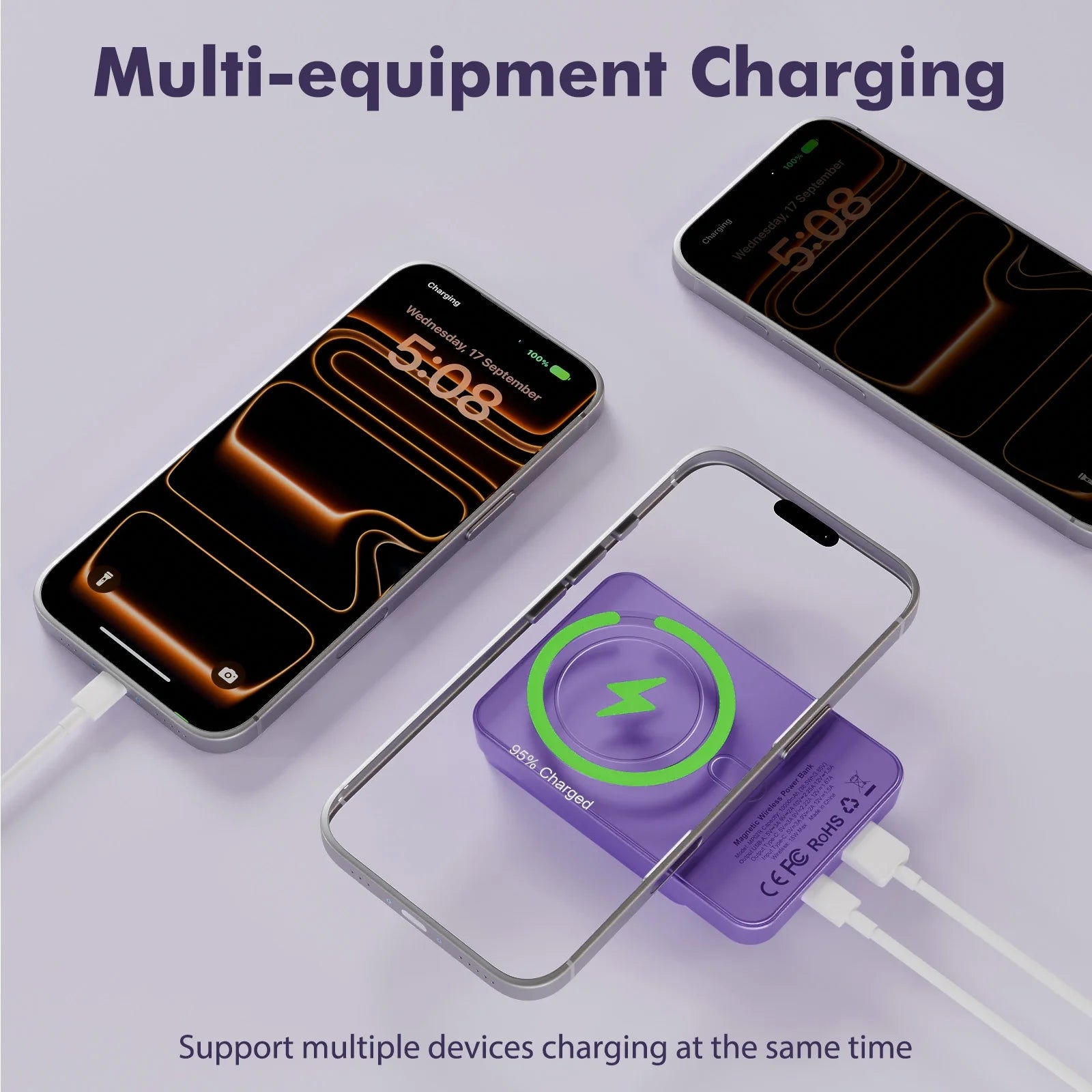 Magnetic Power Bank,10000Mah Wireless Portable Charger with 22.5W Fast Charging USB C In&Out Battery Pack Compatible for Iphone 17/16/15/14/13/12,Samsung,Android Phone Charger,Purple