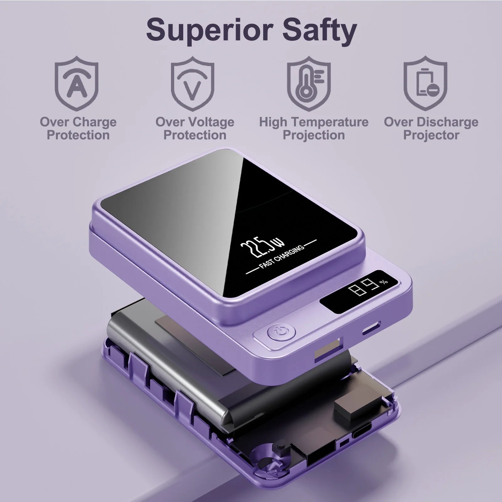 Magnetic Power Bank,10000Mah Wireless Portable Charger with 22.5W Fast Charging USB C In&Out Battery Pack Compatible for Iphone 17/16/15/14/13/12,Samsung,Android Phone Charger,Purple