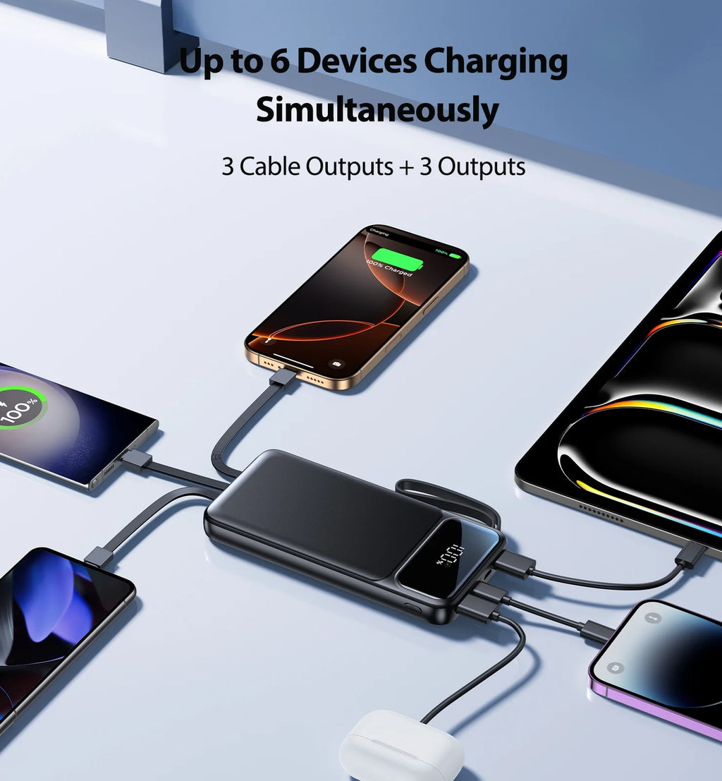 Portable Charger, 10000Mah Power Bank with Built in Cable (22.5W Output + 18W Input) Fast Charging Battery Pack for Iphone Samsung