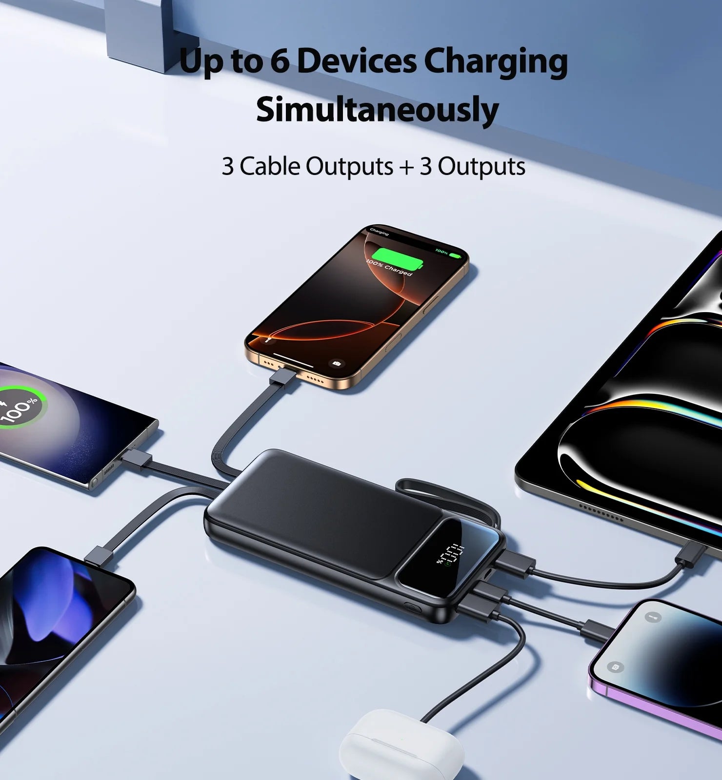 Portable Charger, 10000Mah Power Bank with Built in Cable (22.5W Output + 18W Input) Fast Charging Battery Pack for Iphone Samsung