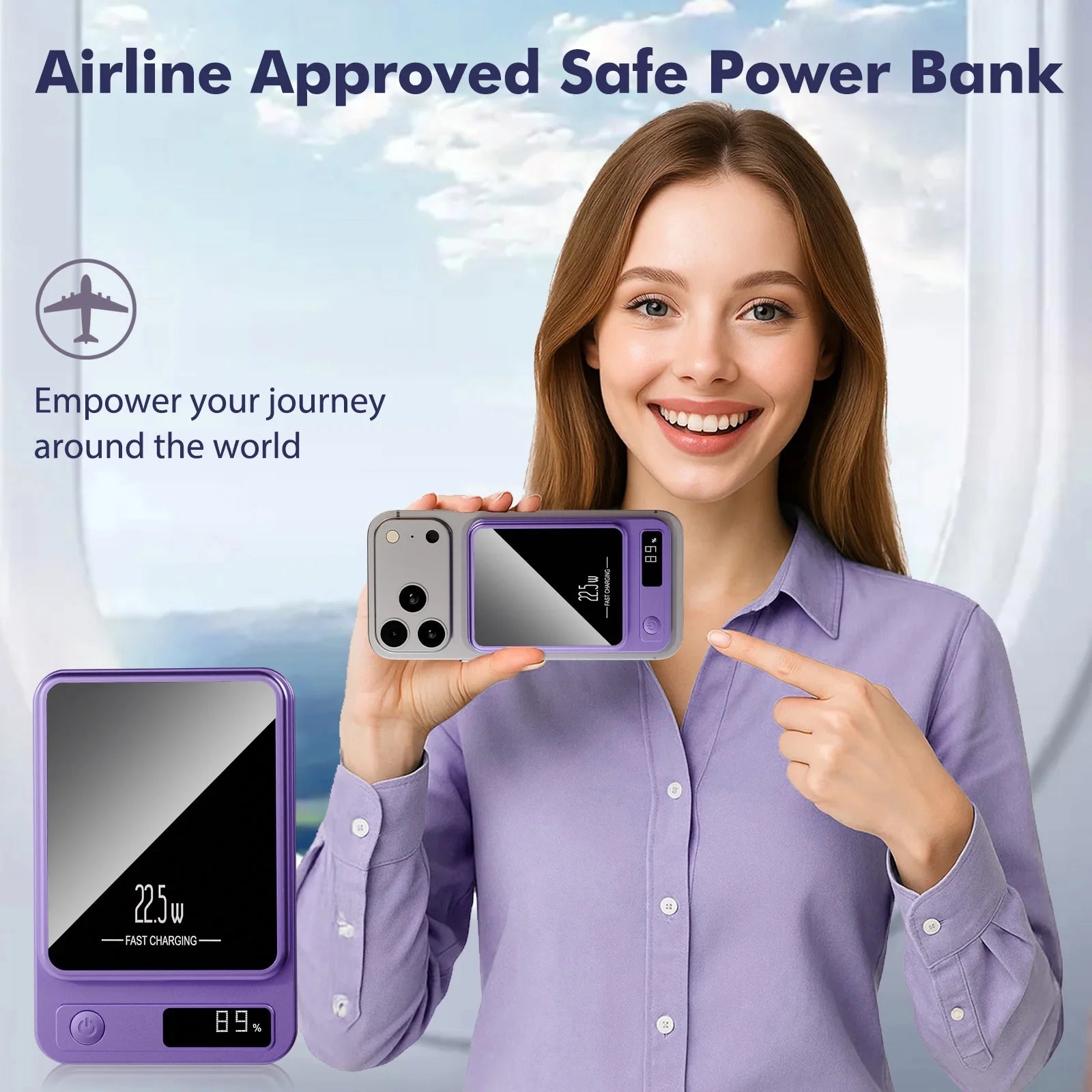Magnetic Power Bank,10000Mah Wireless Portable Charger with 22.5W Fast Charging USB C In&Out Battery Pack Compatible for Iphone 17/16/15/14/13/12,Samsung,Android Phone Charger,Purple