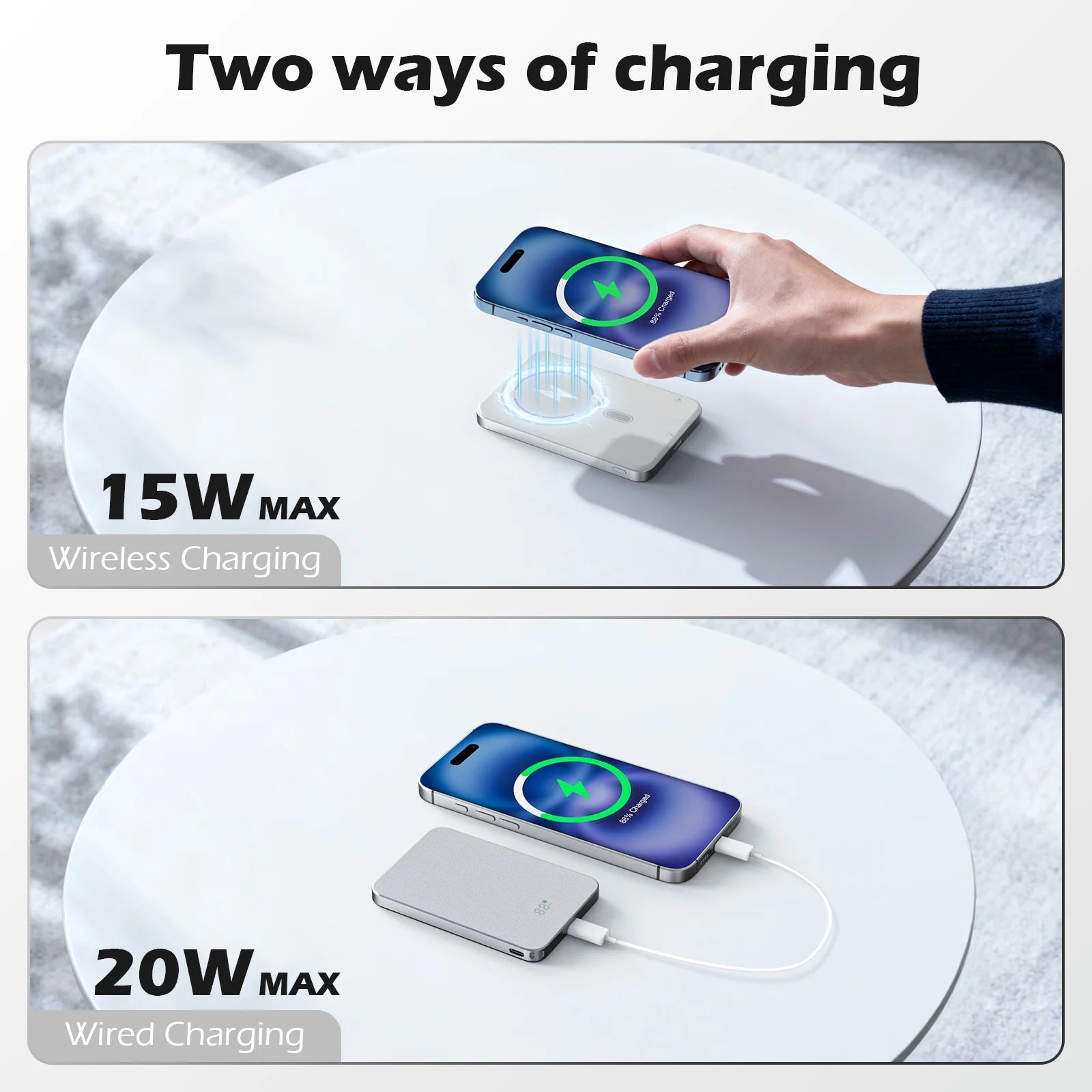 Power Bank, 5000Mah Wireless Portable Charger for Iphone, Ultral Slim Magnetic Battery Pack Compatible with 17 16 15 14 13 12, with 20W PD Fast Charging, White